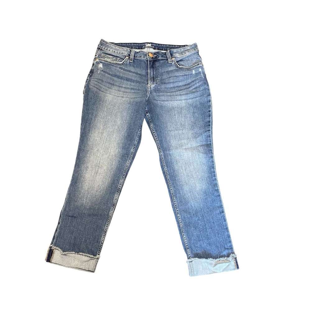 Lee Riders Women's Frayed Cuffed Hem Medium Wash Cropped Denim Jeans Sz 12